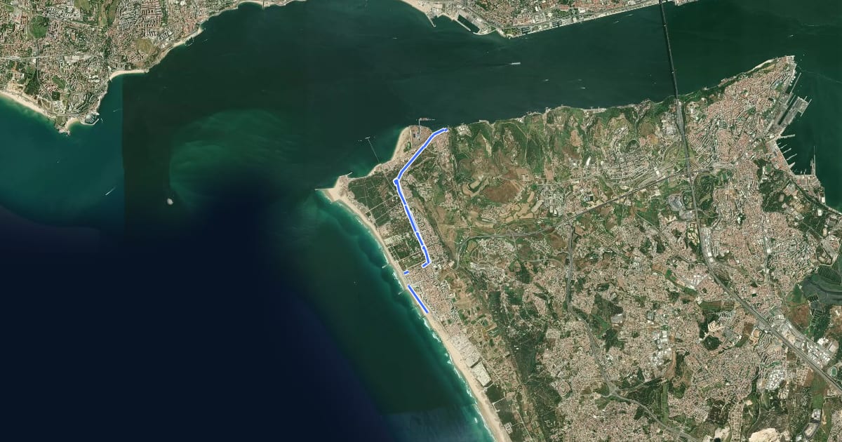 Маршрут Costa de Caparica - Trafaria на спутниковом снимке