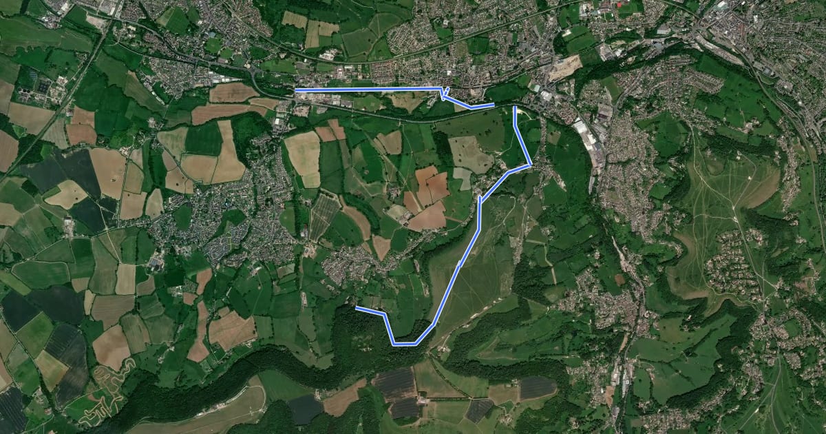 Маршрут Cotswold Way (Selsley Common route) на спутниковом снимке