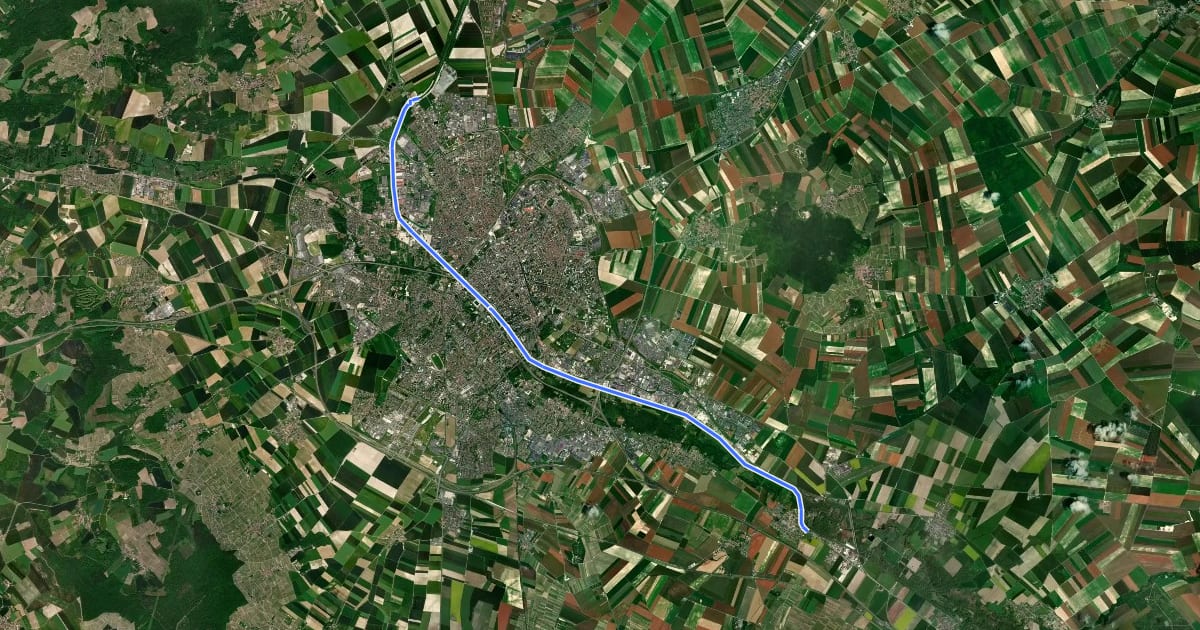 Маршрут Coulée Verte de Reims на спутниковом снимке