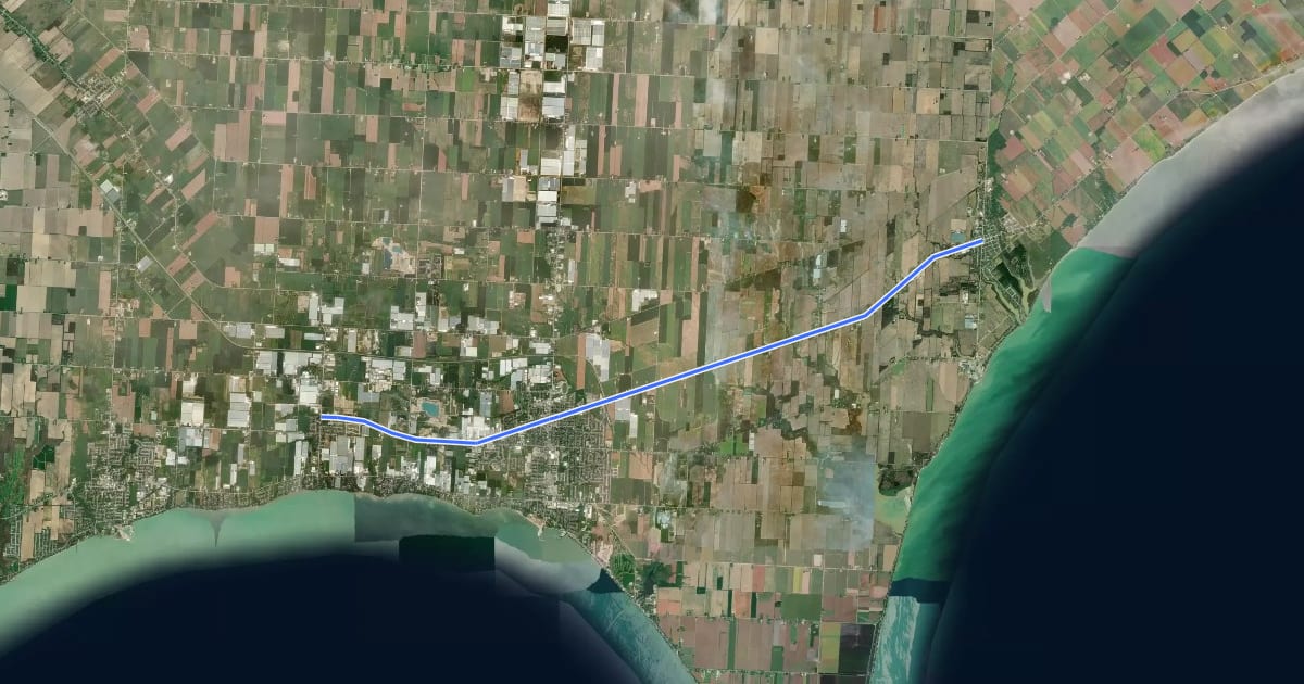 Маршрут County Wide Active Transportation System - County Road 34 на спутниковом снимке