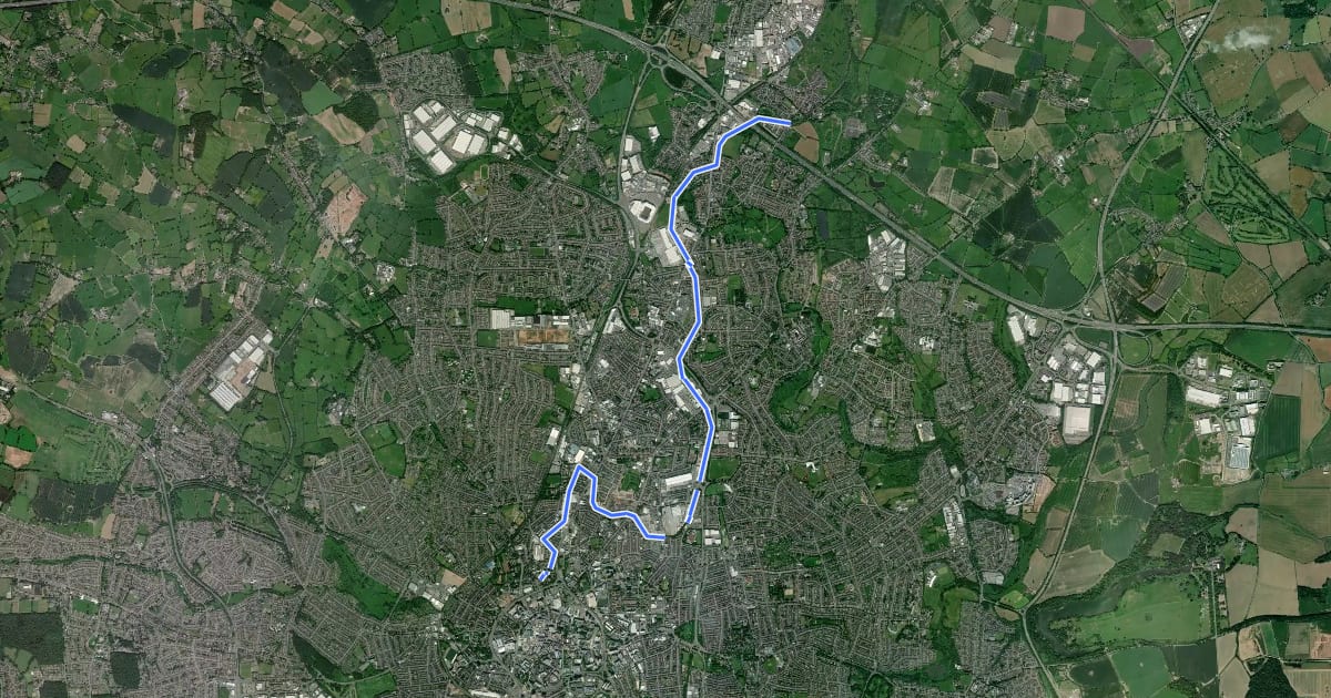 Маршрут Coventry's Canal Walk на спутниковом снимке