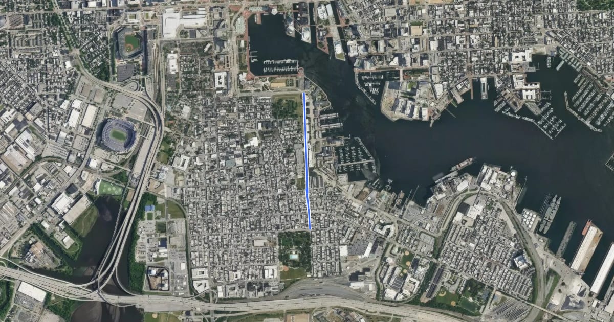 Маршрут Covington Street Bike Boulevard на спутниковом снимке
