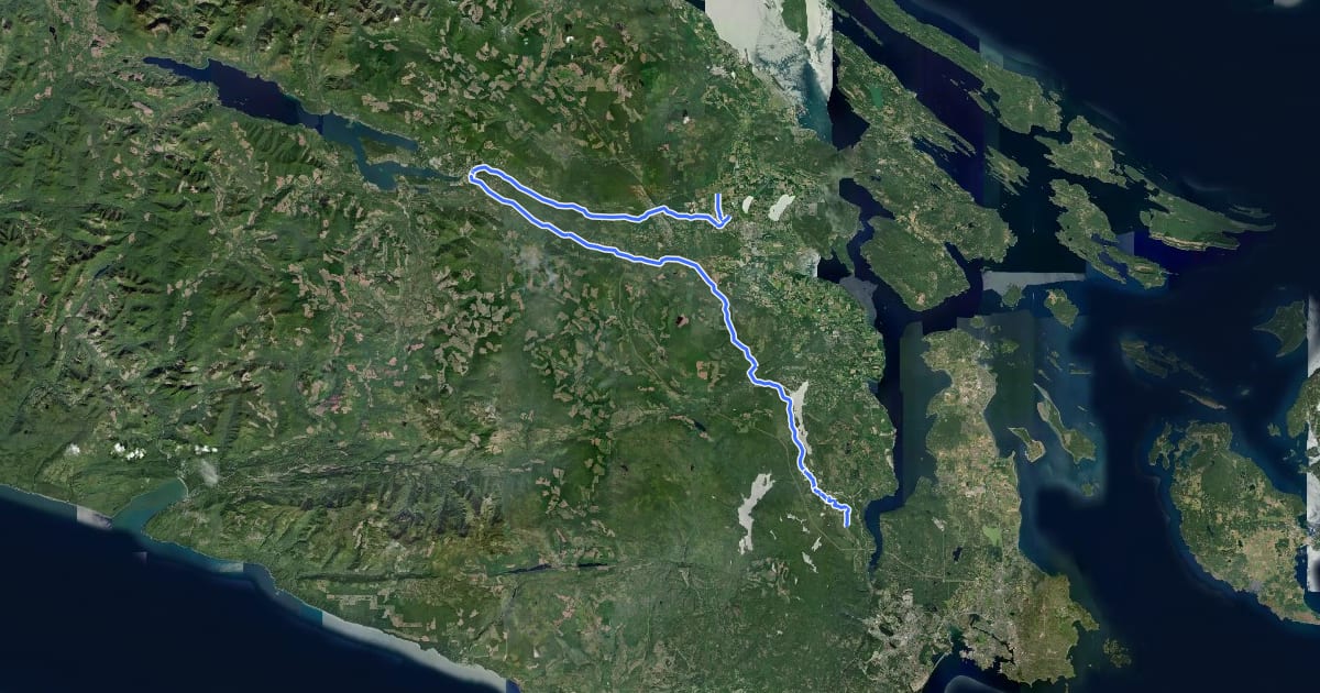Маршрут Cowichan Valley Trail на спутниковом снимке