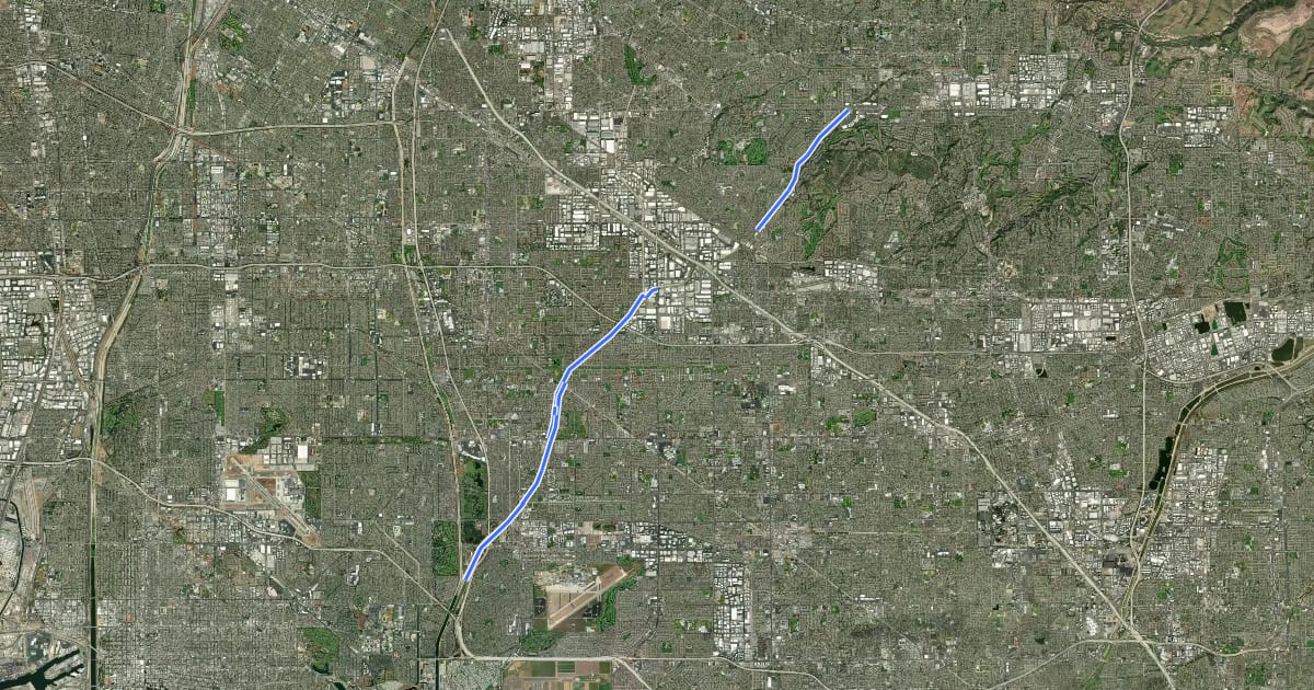 Маршрут Coyote Creek Bikeway на спутниковом снимке