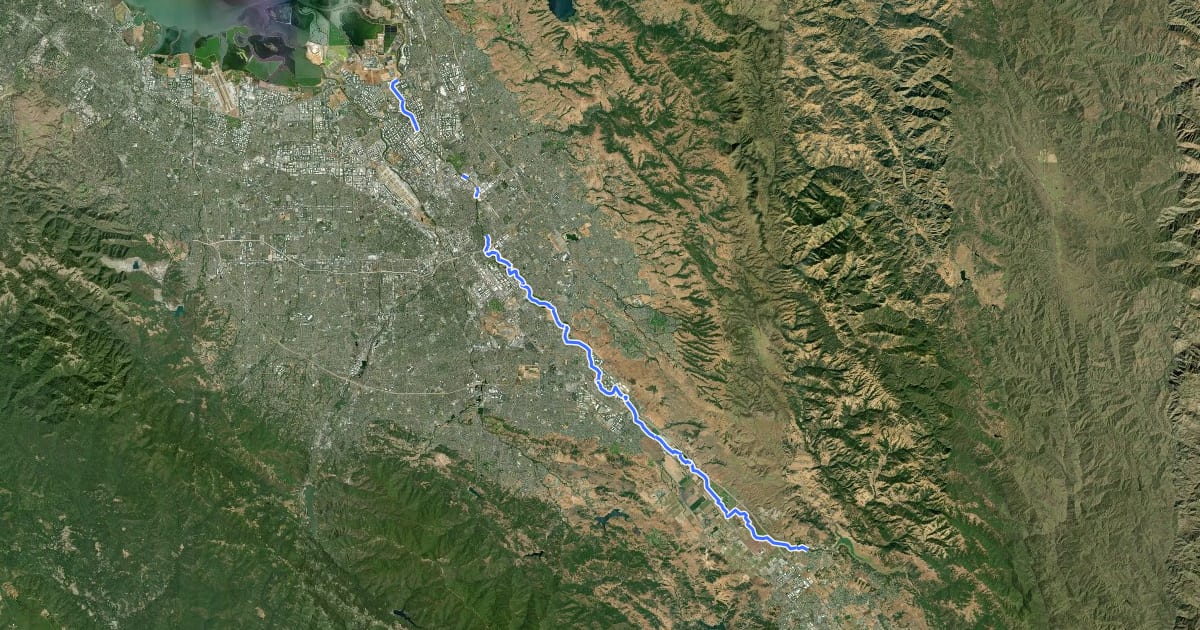 Маршрут Coyote Creek Trail на спутниковом снимке
