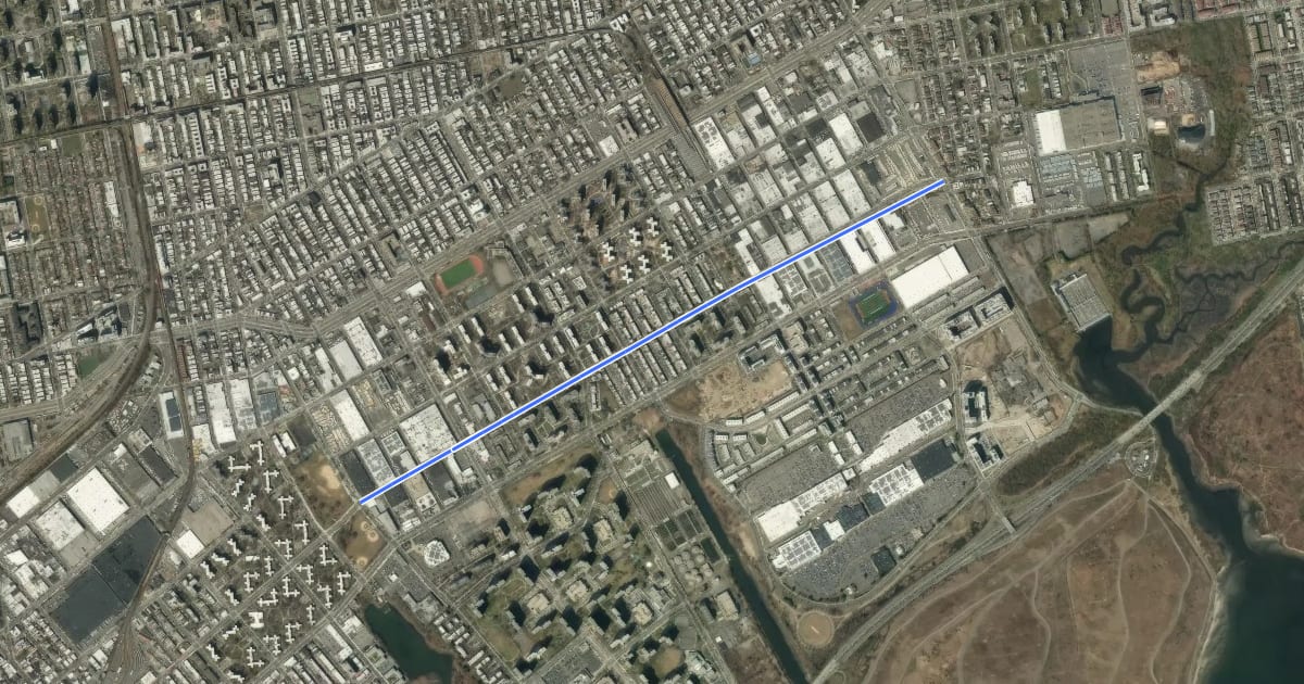 Маршрут Cozine Avenue на спутниковом снимке