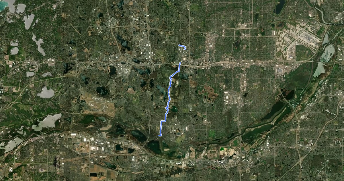 Маршрут CP Rail Regional Trail на спутниковом снимке