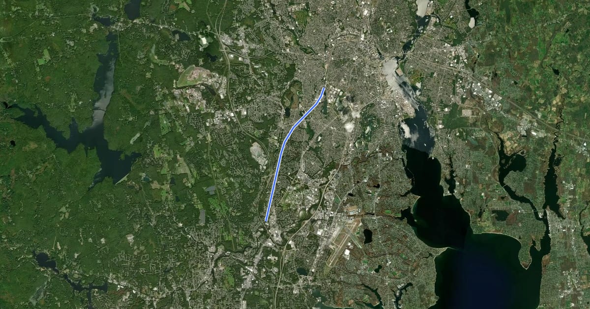Маршрут Cranston Bike Path на спутниковом снимке