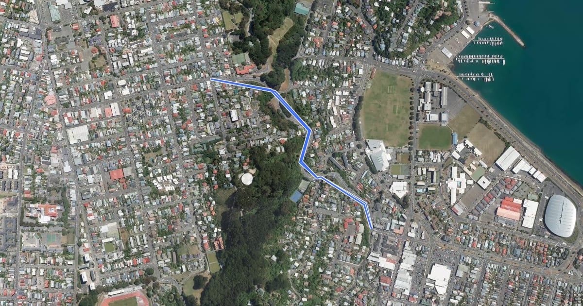 Маршрут Crawford Road Cycleway на спутниковом снимке