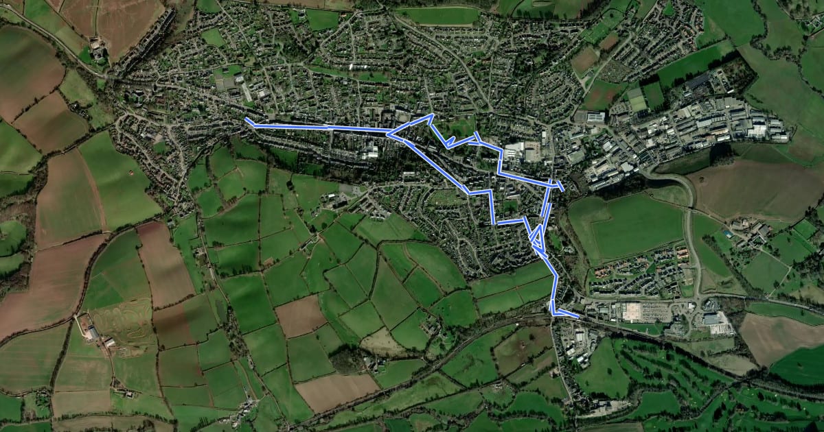 Маршрут Crediton History Trail на спутниковом снимке