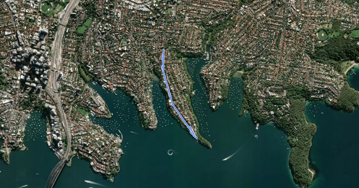 Маршрут Cremorne Point на спутниковом снимке