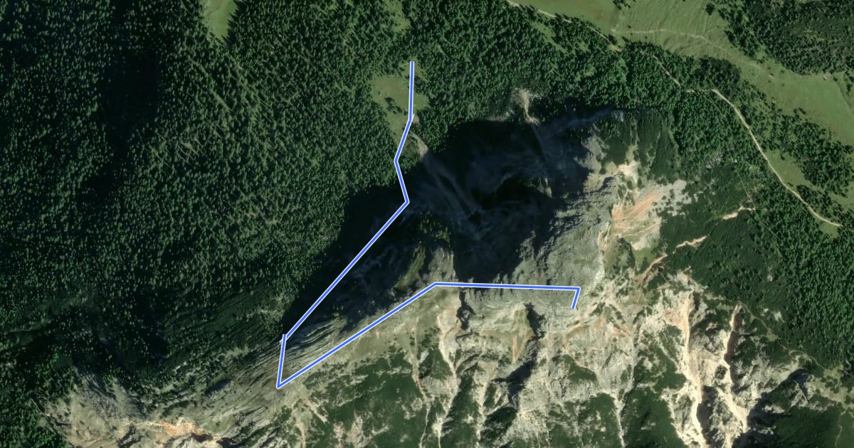 Маршрут Croda de r'Ancona на спутниковом снимке