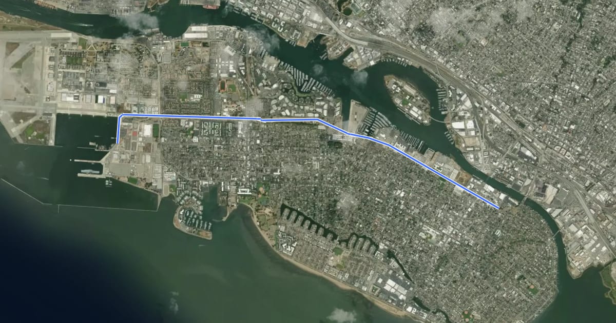 Маршрут Cross-Alameda Trail на спутниковом снимке