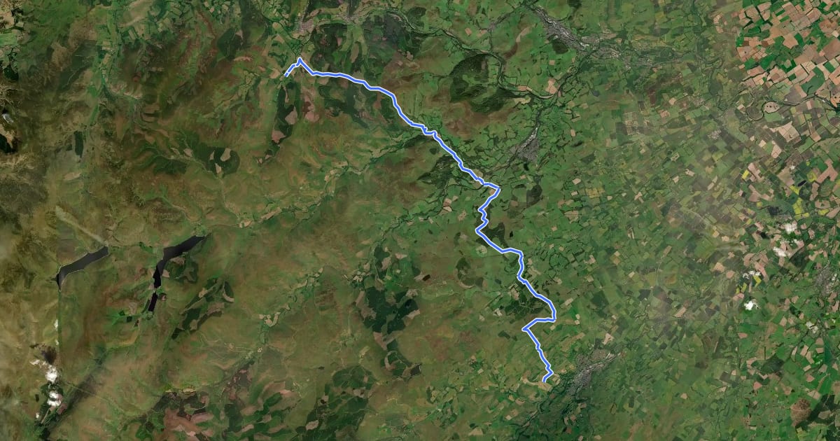 Маршрут Cross Borders Drove Road (Traquair to Hawick) на спутниковом снимке