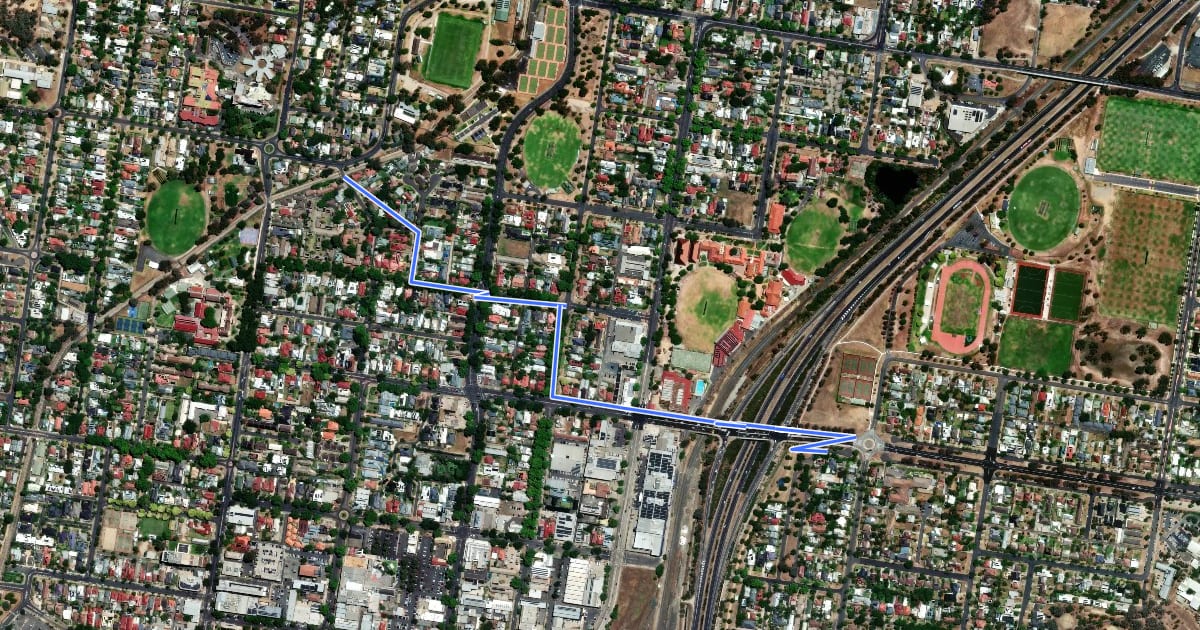 Маршрут Cross City Cycle Route на спутниковом снимке