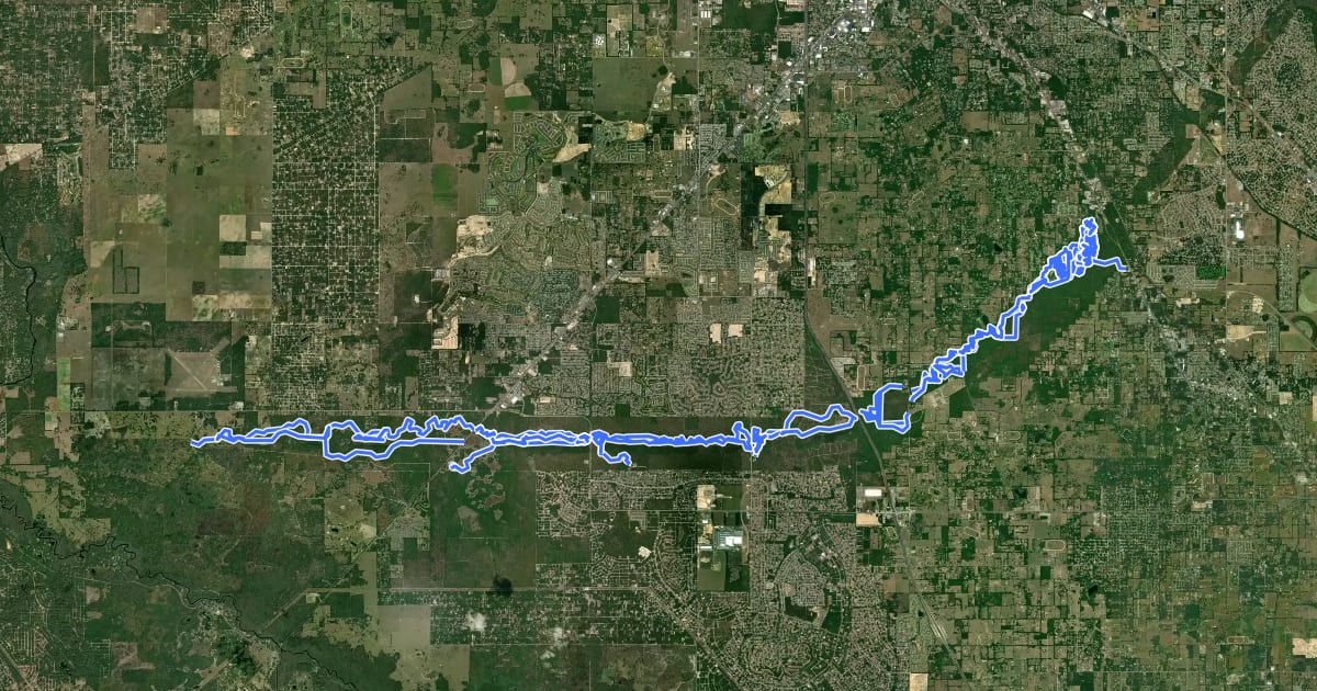 Маршрут Cross Florida Greenway Santos Trails System на спутниковом снимке