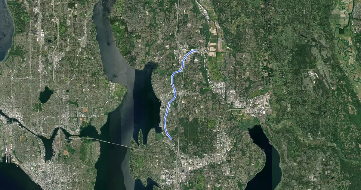 Маршрут Cross Kirkland Corridor на спутниковом снимке