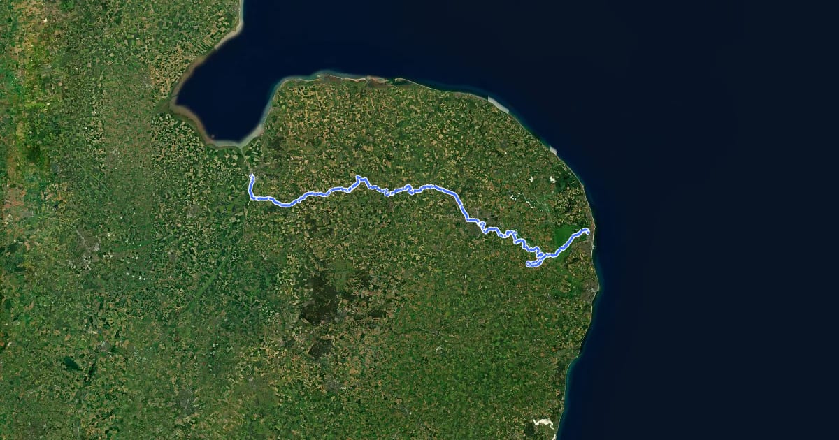 Маршрут Cross-Norfolk Trail на спутниковом снимке