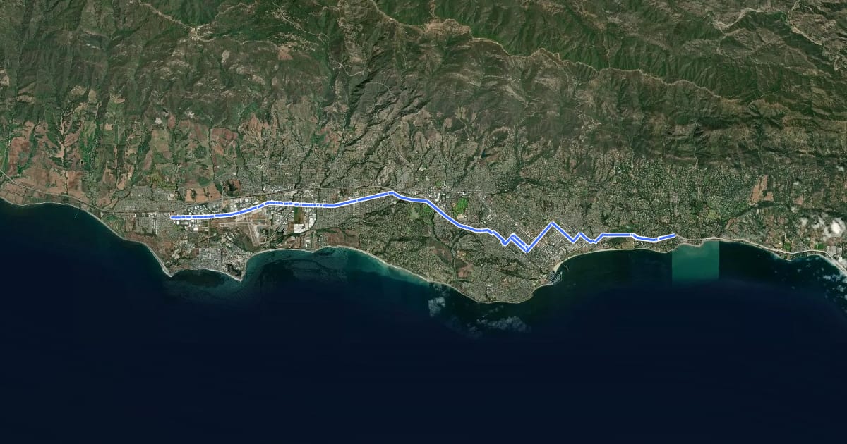 Маршрут Cross Town Bicycle Route на спутниковом снимке