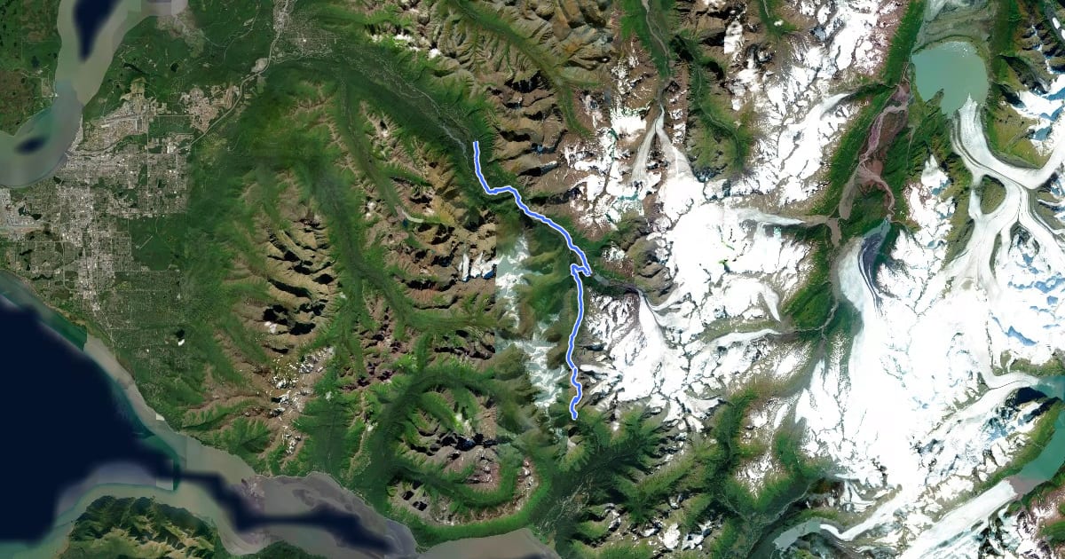 Маршрут Crow Pass Trail на спутниковом снимке