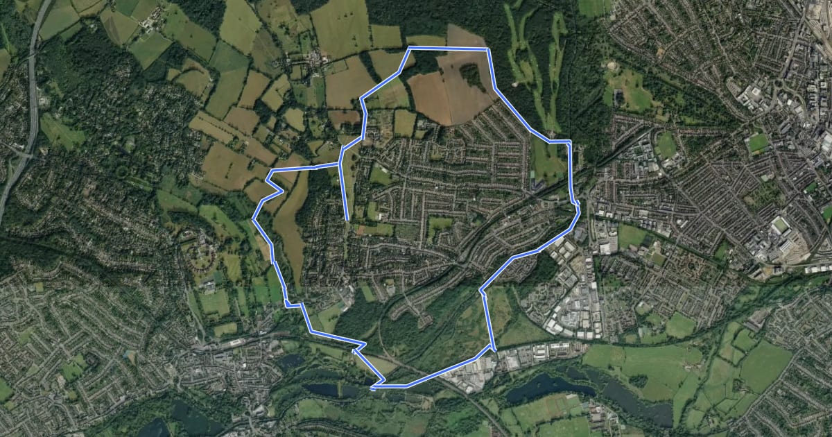 Маршрут Croxley Green Boundary Walk на спутниковом снимке