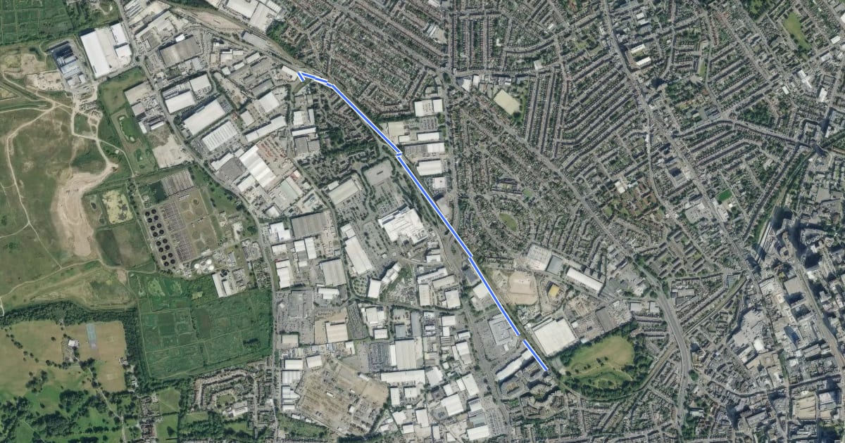 Маршрут Croydon Parks Link на спутниковом снимке