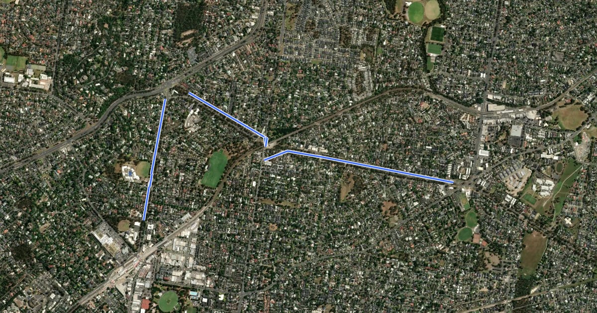Маршрут Croydon to Mooroolbark Connection на спутниковом снимке