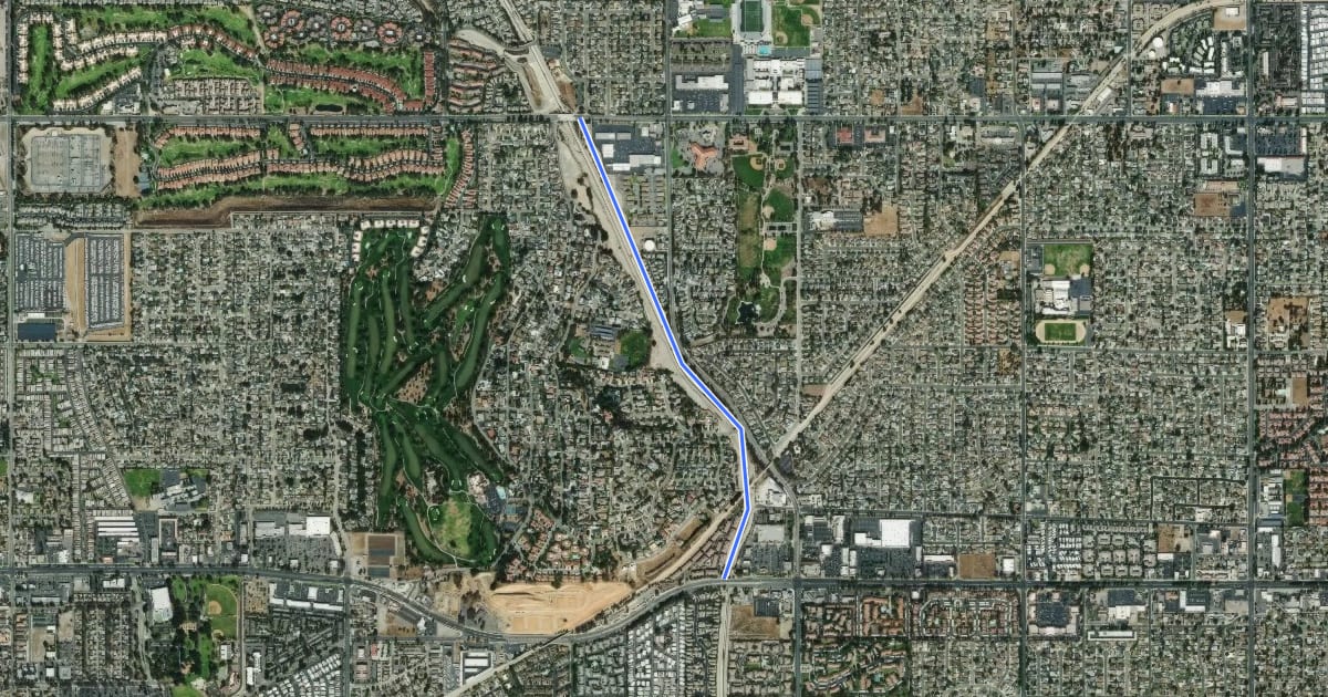 Маршрут Cucamonga Creek Greenway на спутниковом снимке