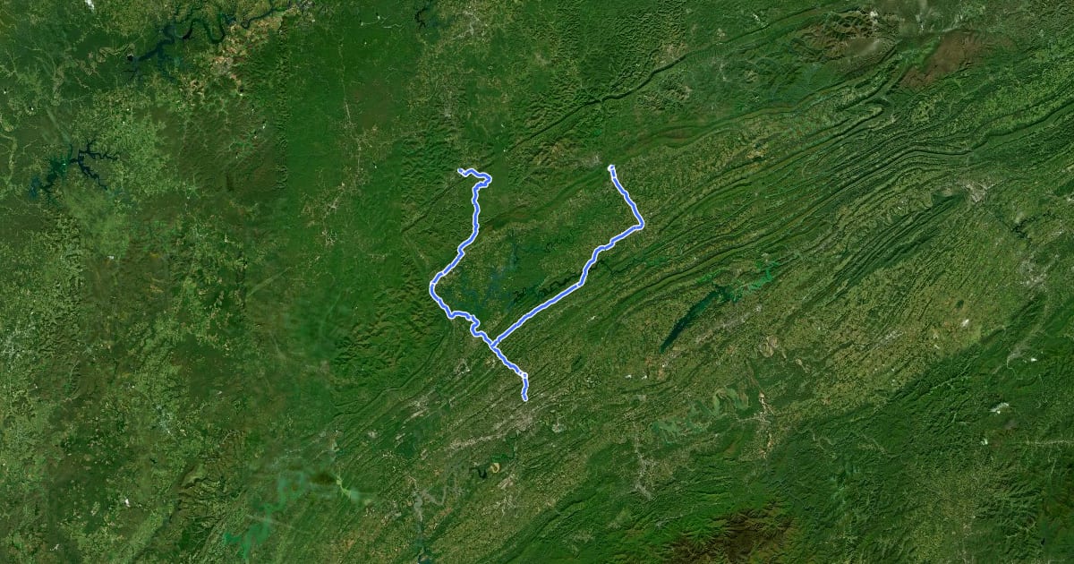 Маршрут Cumberland Gap Loop на спутниковом снимке