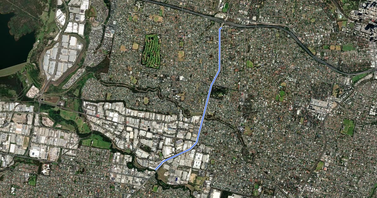 Маршрут Cumberland Hwy Shared Path на спутниковом снимке
