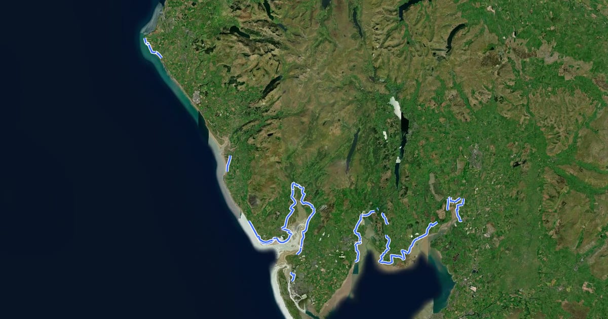 Маршрут Cumbria Coastal Way на спутниковом снимке