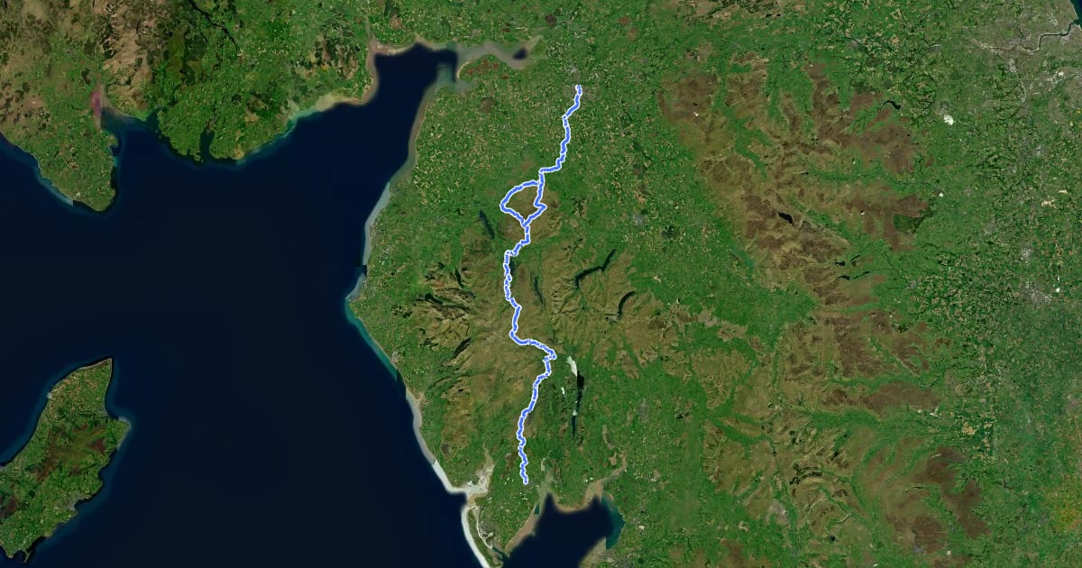 Маршрут Cumbria Way на спутниковом снимке