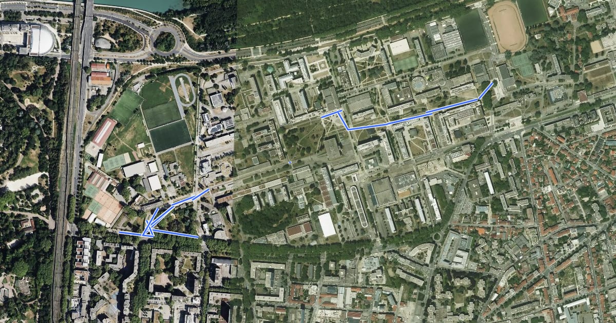 Маршрут Curieux Détours La Doua на спутниковом снимке