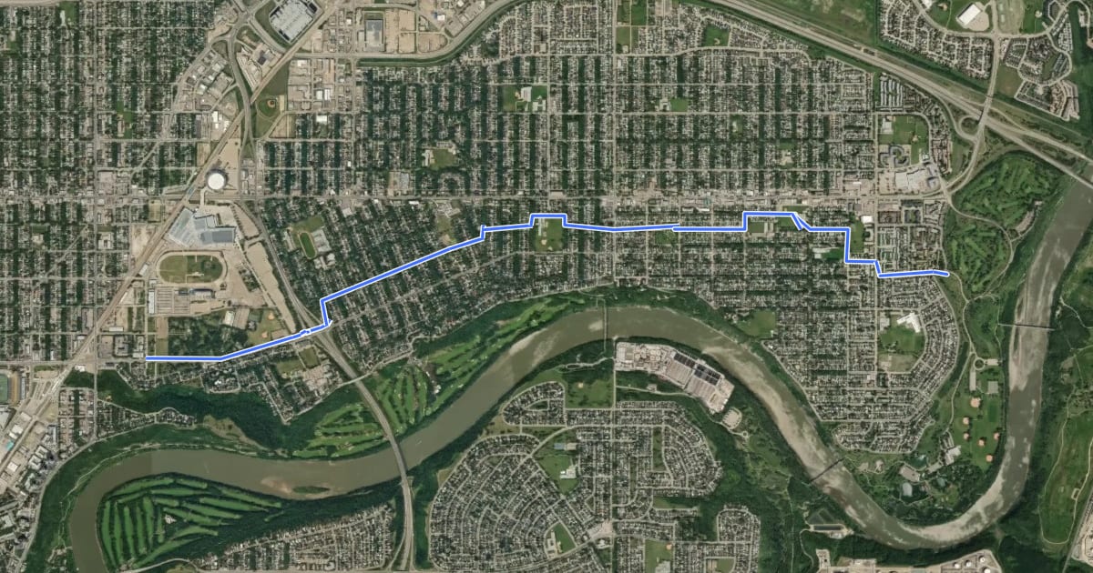 Маршрут Cycle: 112/113/116 Ave Shared Lane Cycle Route на спутниковом снимке