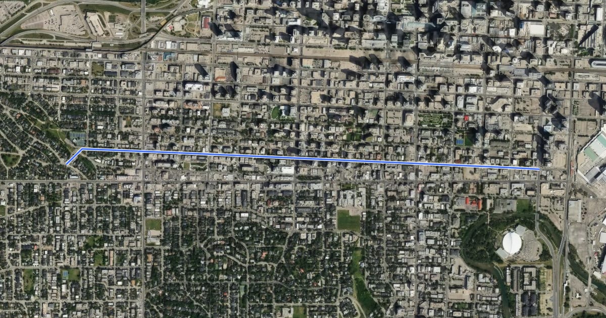Маршрут Cycle: 15 Ave SW Bike Lane (EB) на спутниковом снимке