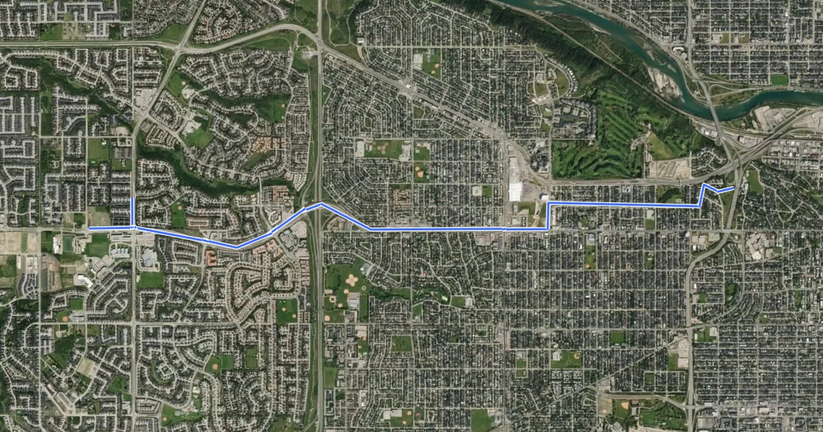 Маршрут Cycle: 17 Avenue SW Cycle Route на спутниковом снимке