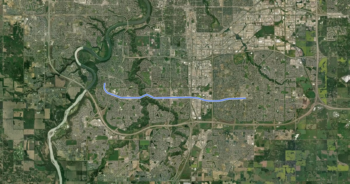 Маршрут Cycle: 23Ave Multiuse Pathway Cycle Route на спутниковом снимке