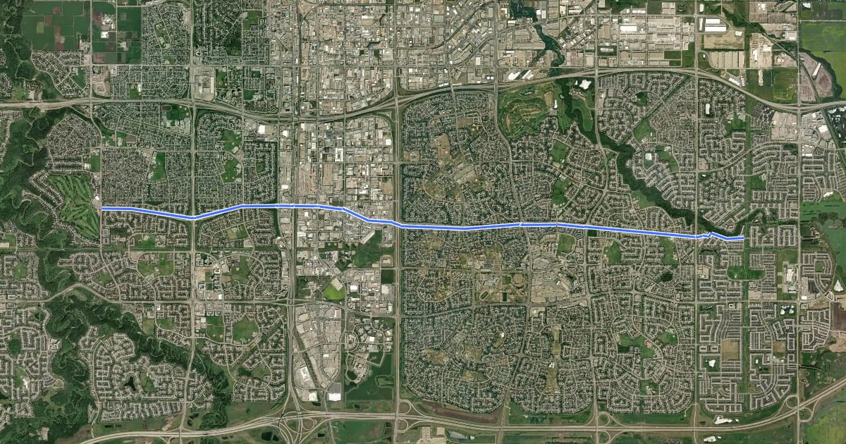 Маршрут Cycle: 34Ave Multiuse Path cycle route на спутниковом снимке