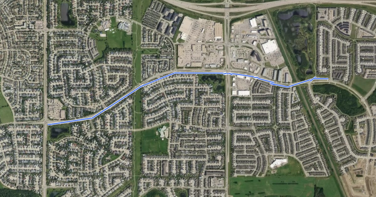 Маршрут Cycle: 39 Ave Multiuse Pathway Cycle Route на спутниковом снимке