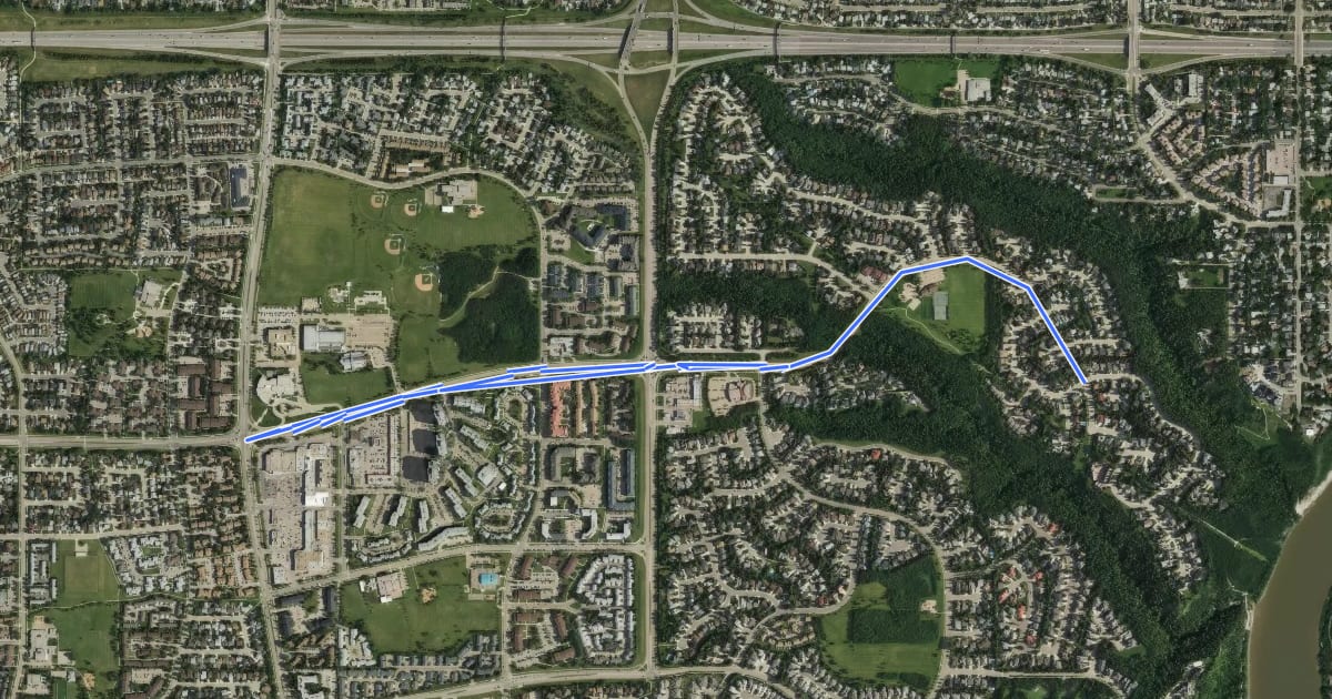 Маршрут Cycle: 69 Ave cycle lane route на спутниковом снимке