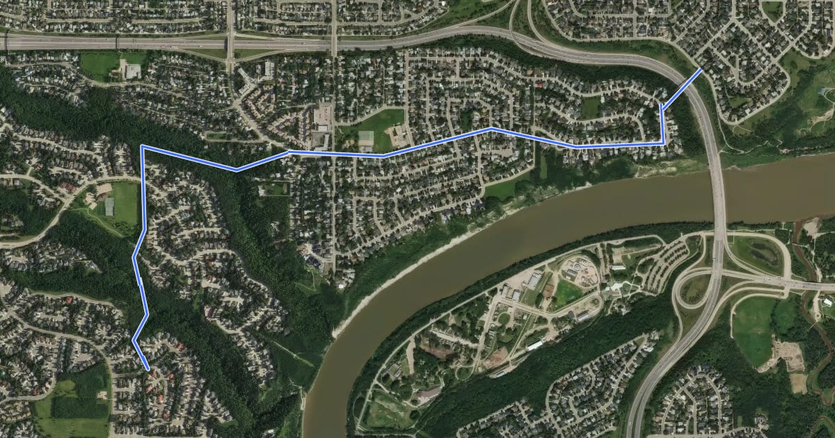 Маршрут Cycle: 76Ave Rio Terrace Shared lane bike route на спутниковом снимке