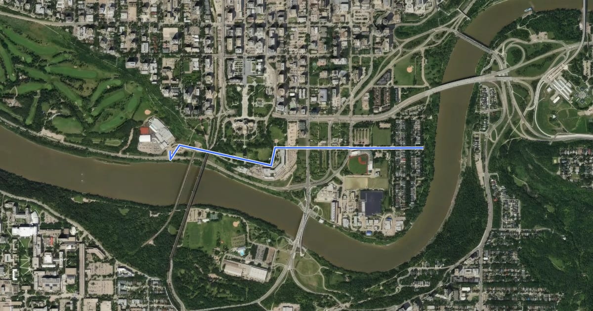 Маршрут Cycle: 96 Ave Shared Lane Bike Route на спутниковом снимке