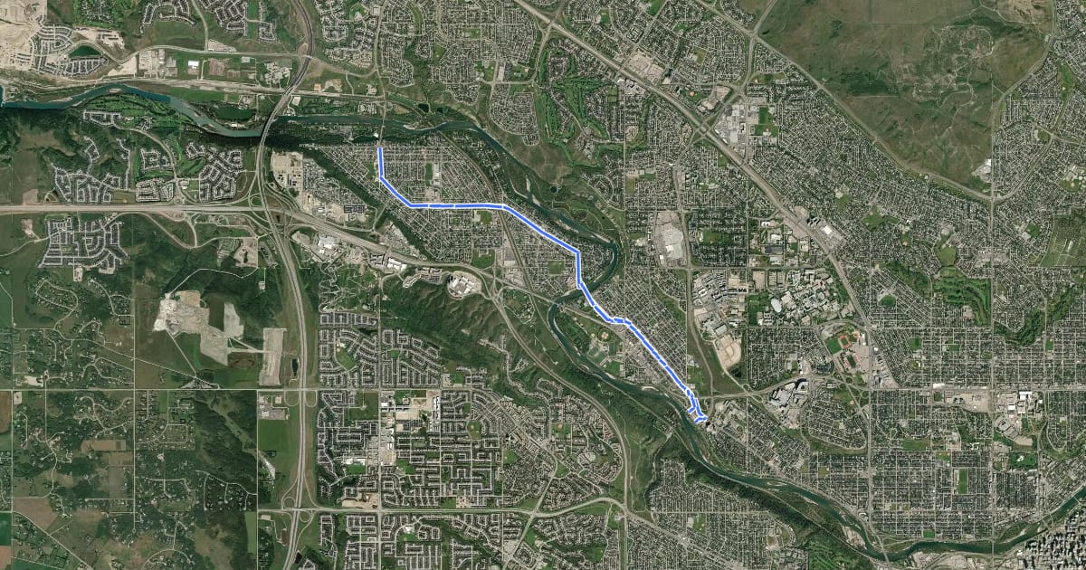 Маршрут Cycle: Bowness Road, shared and protected lanes route на спутниковом снимке