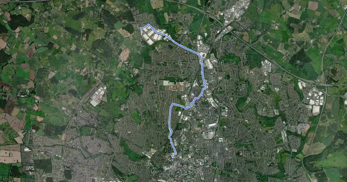 Маршрут Cycle Coventry Route 1 на спутниковом снимке