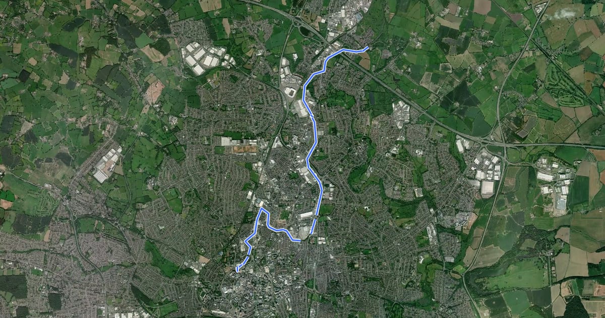Маршрут Cycle Coventry Route 2 на спутниковом снимке
