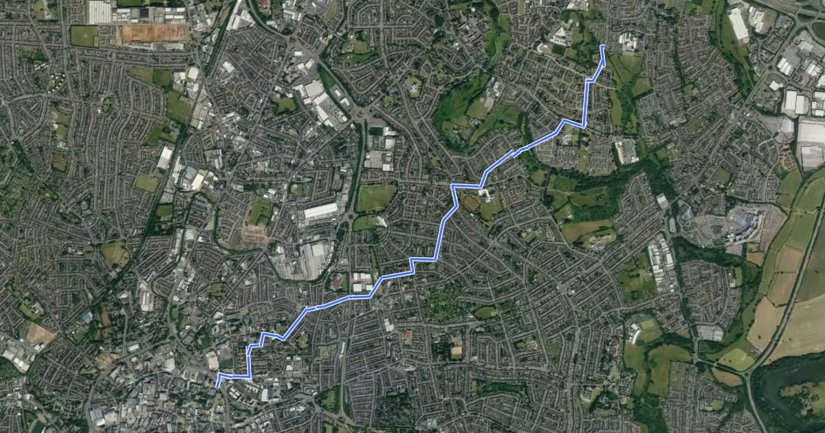 Маршрут Cycle Coventry Route 3 на спутниковом снимке
