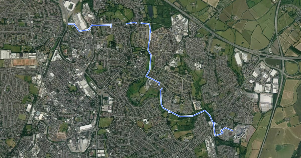 Маршрут Cycle Coventry Sowe Valley Route на спутниковом снимке