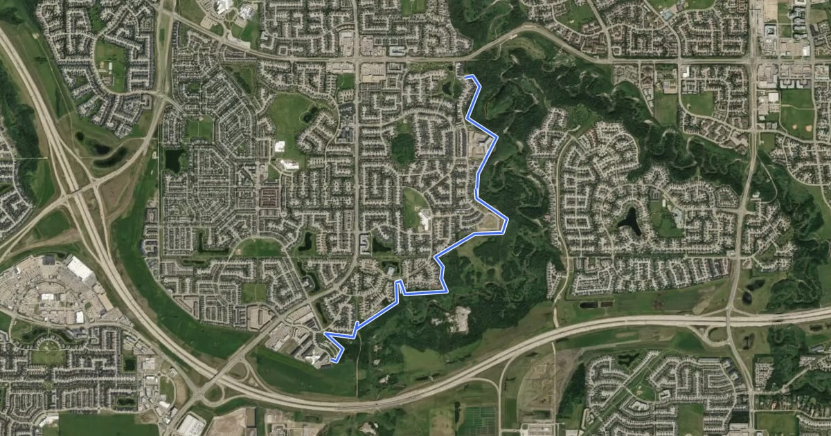 Маршрут Cycle: MacTaggart / Whitemud Ravine Greenway Route на спутниковом снимке