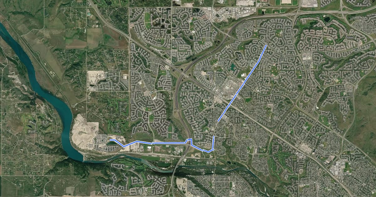 Маршрут Cycle: Nose Hill Drive NW на спутниковом снимке