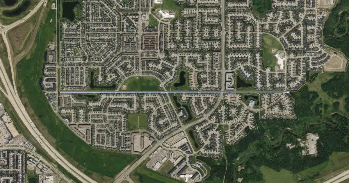 Маршрут Cycle: South Terwillegar Greenway Cycle Route на спутниковом снимке